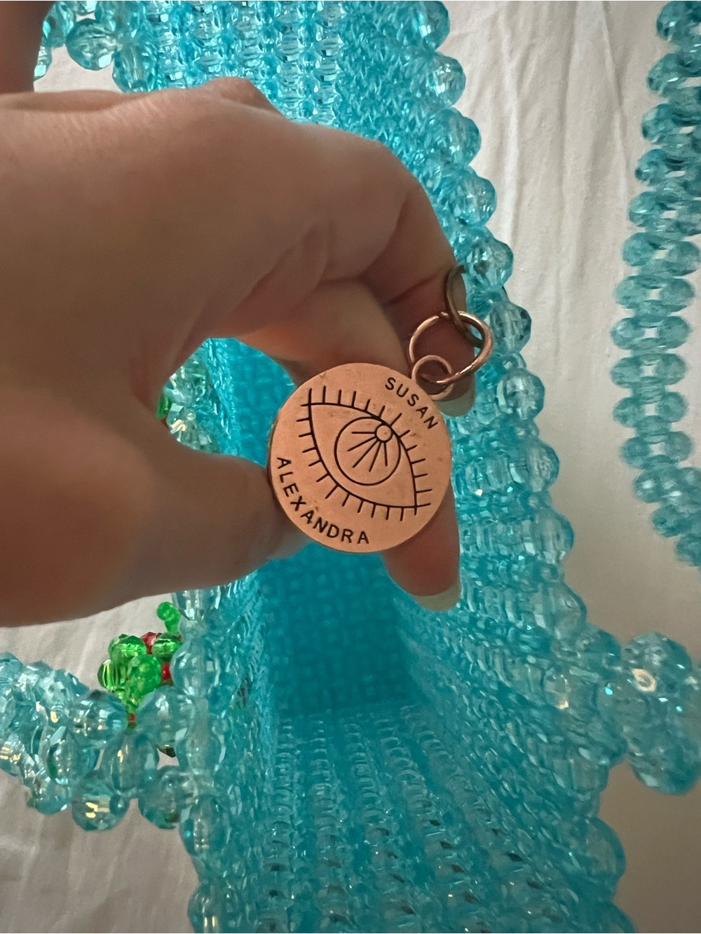 Susan Alexandra Beaded Aqua Strawberry Tote Bag - Picture 2 of 4